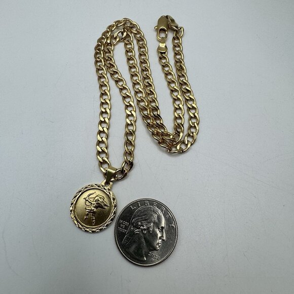 Cuban Chain 18k Gold Plated Sagittarius Horoscope Coin Pendant Necklace - Picture 5 of 9